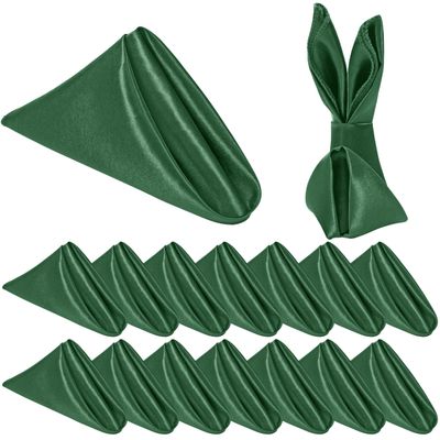 Homiest Forest Green Satin Napkins - 16 Pack, 17x17 Inches, Square Decorative Napkins for Wedding, Banquet, Party