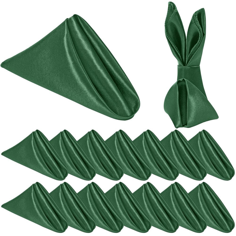 Homiest Forest Green Satin Napkins - 16 Pack, 17x17 Inches, Square Decorative Napkins for Wedding, Banquet, Party