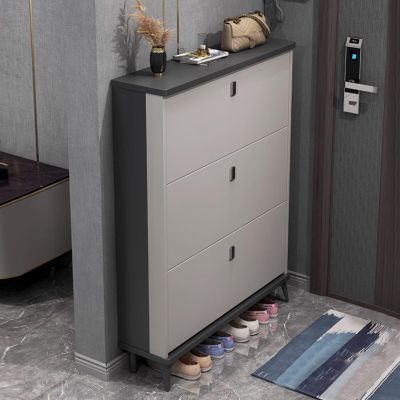 Narrow Shoe Cabinet, Ultra Thin Shoe Storage Cabinet, Modern Double Layer Shoe Rack, Footwear Organizer, with 3 Flip Drawers And Adjustable Shelves, for Living Room, Hallway ( Color : Gray , Size : 50