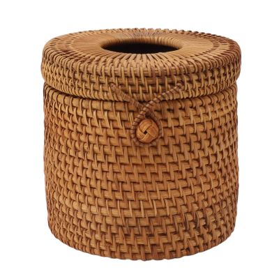 Wnvivi Rattan Tissue Box Cover,Hand Woven Facial Tissue Box Holder,Rustic Tissue Organizer Container for Home Office Bathroom(Round)