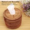Wnvivi Rattan Tissue Box Cover,Hand Woven Facial Tissue Box Holder,Rustic Tissue Organizer Container for Home Office Bathroom(Round) view 2