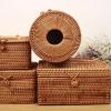 Wnvivi Rattan Tissue Box Cover,Hand Woven Facial Tissue Box Holder,Rustic Tissue Organizer Container for Home Office Bathroom(Round) view 3