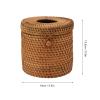 Wnvivi Rattan Tissue Box Cover,Hand Woven Facial Tissue Box Holder,Rustic Tissue Organizer Container for Home Office Bathroom(Round) view 4