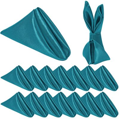 Homiest Teal Satin Napkins - 16 Pack 17x17 Inches, Square Decorative Napkins for Dinner, Banquet, Wedding, Party