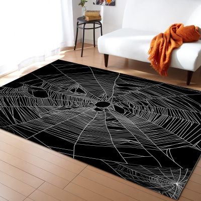 Abstract Black and White Spider Web Area Rugs, Halloween Spider Web Easy Clean Rug, Soft Non-Skid Carpet Throw Rug for Kids Teen Girls Boys Bedroom Living Room Bathroom Classroom Office 6ftx8ft