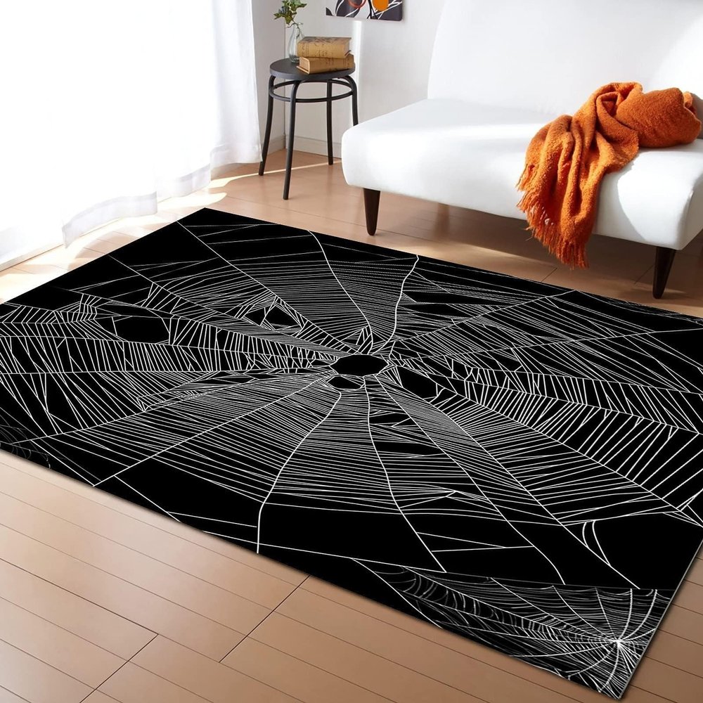 Abstract Black and White Spider Web Area Rugs, Halloween Spider Web Easy Clean Rug, Soft Non-Skid Carpet Throw Rug for Kids Teen Girls Boys Bedroom Living Room Bathroom Classroom Office 6ftx8ft