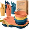 24 Pcs Wheat Straw Dinnerware Cutlery Set for Aldult Including Divided Plates Microwave Dishwasher Safe Bowl Unbreakable Tableware Straw Cutlery Spoon Knife Fork(Bright Color) view 1
