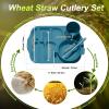 24 Pcs Wheat Straw Dinnerware Cutlery Set for Aldult Including Divided Plates Microwave Dishwasher Safe Bowl Unbreakable Tableware Straw Cutlery Spoon Knife Fork(Bright Color) view 3