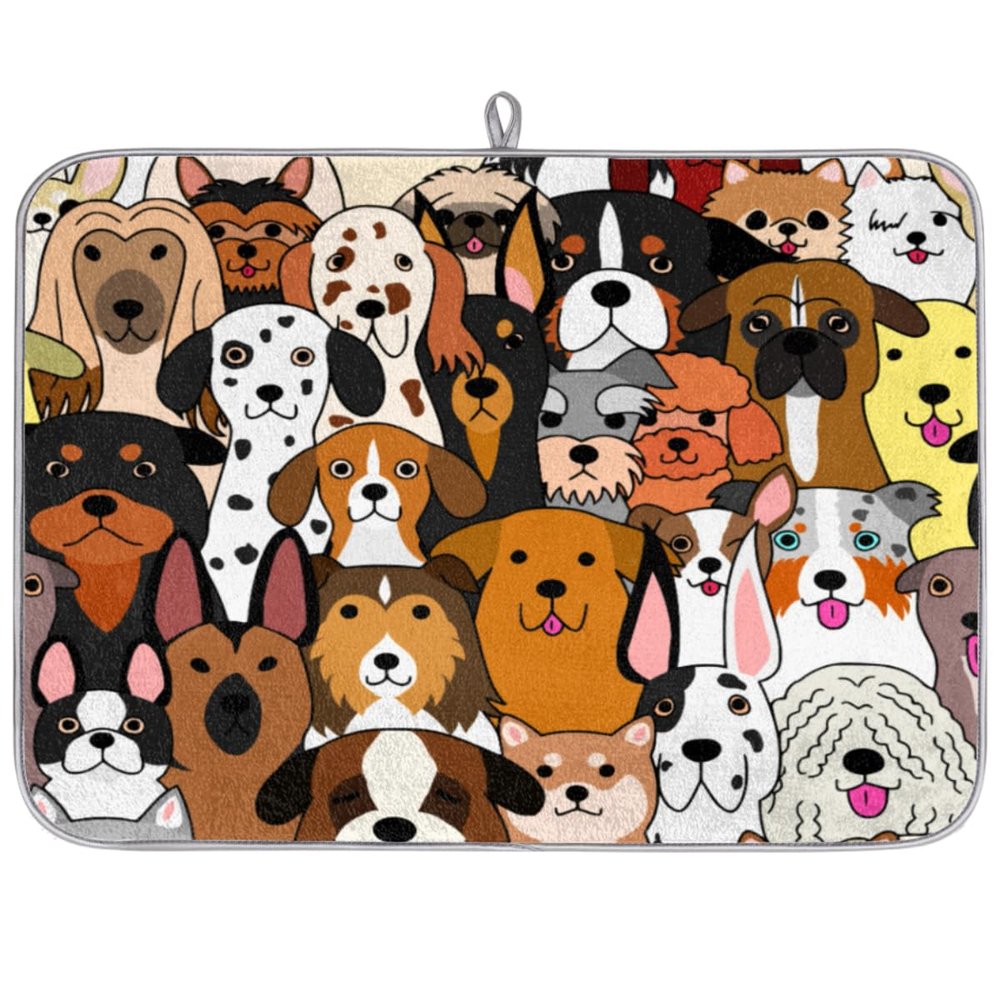Colorful Animal Footprints Drying Mat for Kitchen Coffee Mat Water Absorbent Heat Resistant for Tabletop Microfiber Dish Drying Mats Reusable Washable Large 18"x24"