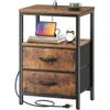 Huuger Nightstand with Charging Station, Fabric Drawers, End Table with Open Shelf, Bedside Table with USB Ports and Outlets, Night Stand for Bedroom, Rustic Brown view 1