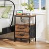Huuger Nightstand with Charging Station, Fabric Drawers, End Table with Open Shelf, Bedside Table with USB Ports and Outlets, Night Stand for Bedroom, Rustic Brown view 2