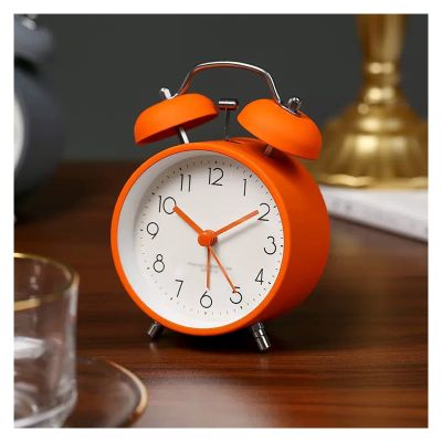 GRFIT Alarm Clock 3 inch Super Silent Non-Ticking Twin Bell Alarm Clock with Backlight,No Snooze,Battery Operated,for Bedroom,Loud Bell for Heavy Sleepers Clock for Bedrooms (Color : Orange)