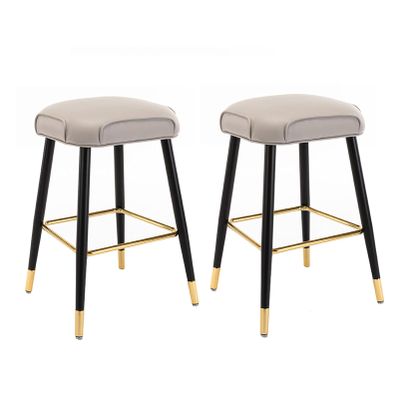 Guyifuny Bar Stool Metal Footrest Upholstered Bar Chairs Breakfast Dining Stool for Home Bar Counter Kitchen and Islands,Grey,65cm