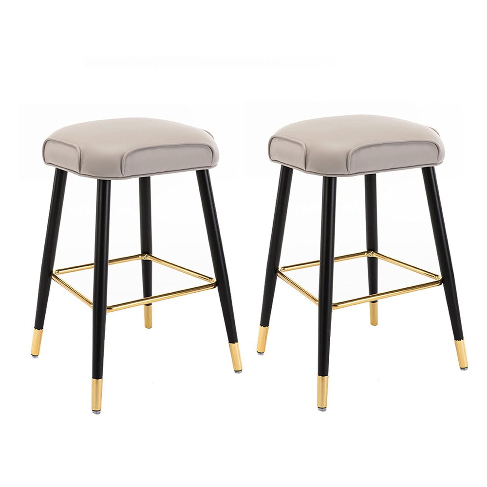 Guyifuny Bar Stool Metal Footrest Upholstered Bar Chairs Breakfast Dining Stool for Home Bar Counter Kitchen and Islands,Grey,65cm