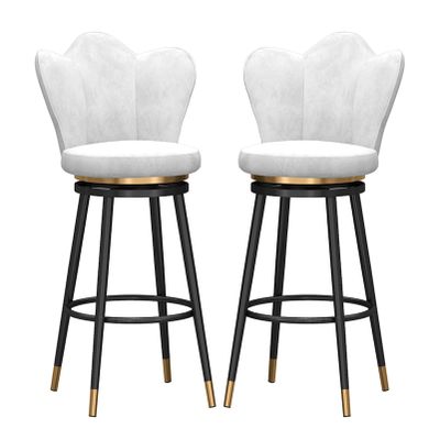 Guyifuny Velvet Bar Stools Set of 2 Black Barstools Upholstered Kitchen Island Stool High Dining Chairs with Footrest for for Home Bar Dining Room Pub,White,65cm