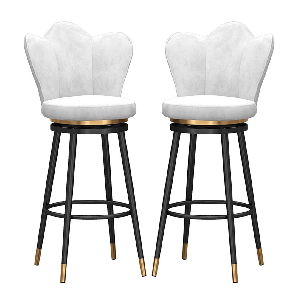 Guyifuny Velvet Bar Stools Set of 2 Black Barstools Upholstered Kitchen Island Stool High Dining Chairs with Footrest for for Home Bar Dining Room Pub,White,65cm