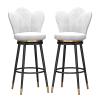 Guyifuny Velvet Bar Stools Set of 2 Black Barstools Upholstered Kitchen Island Stool High Dining Chairs with Footrest for for Home Bar Dining Room Pub,White,65cm view 1