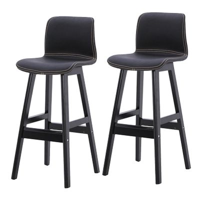 Guyifuny Bar Stools Set of 2 PU Leather Armless Bar Chairs for Kitchen Island Modern Upholstered Stool with Back and Footrest,Black,62cm