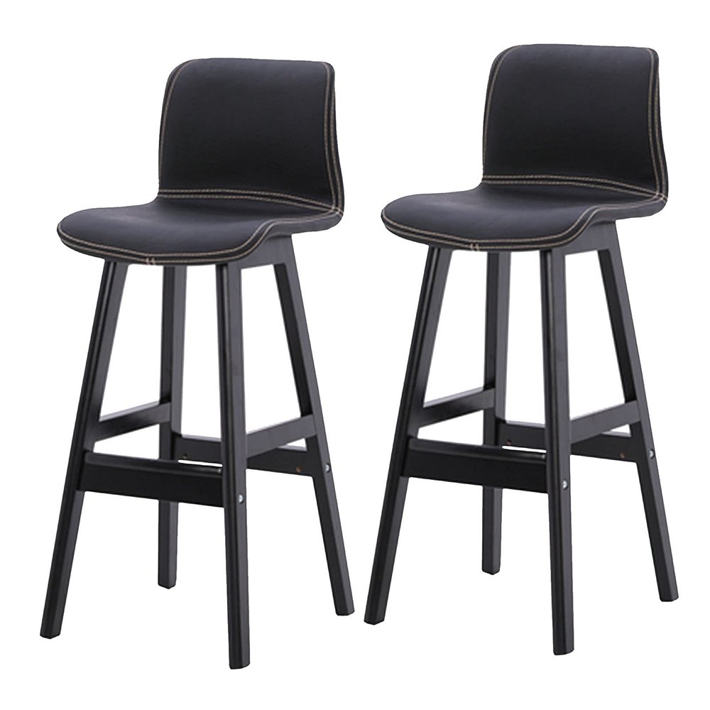 Guyifuny Bar Stools Set of 2 PU Leather Armless Bar Chairs for Kitchen Island Modern Upholstered Stool with Back and Footrest,Black,62cm