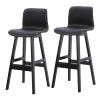 Guyifuny Bar Stools Set of 2 PU Leather Armless Bar Chairs for Kitchen Island Modern Upholstered Stool with Back and Footrest,Black,62cm view 1