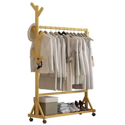 Etlegor Bamboo Coat Rack, Freestanding Home Drying Rack Floor Hanging Clothes Rack Hat Handbag Hanger Hall Hanging Rods Bottom with Storage Rack, Shoe Rack (Color : Natural, Size : 70x38x158cm)