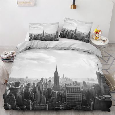 zcwl New York Duvet Cover King Size | City Scene Bedding Set | 3 Piece | Soft Microfiber Patterned Comforter Cover with Zipper Ties & 2 Pillowcases | New York Bedroom Decor