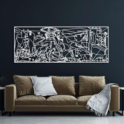 Fayholy Large Abstract Pablo Picasso Guernica Metal Wall Art, Guernica Metal Wall Art, Abstract Pablo Picasso Wall Art for Living Room Bedroom (White, 26"x10" / 66x25 cm)