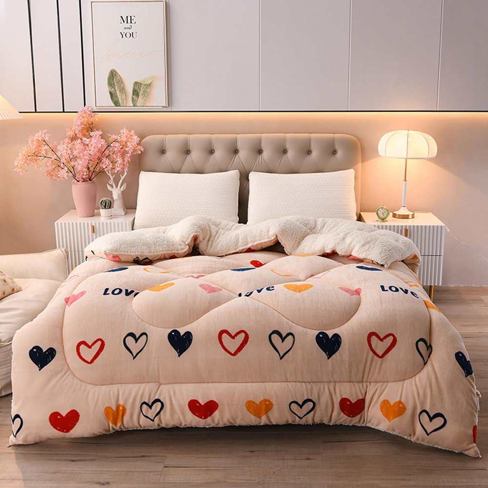 HUHJYUGE Winter Cotton Duvet, Thick Lamb Velvet Fabric Winter Quilt, Super Warm Lamb Quilt Winter Blanket, Double-Sided Velvet Winter Quilt, Single Double Duve (150x200cm(2kg))
