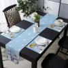 Blue Christmas Table Runner with Placemats Set of 2, Cotton Linen Kitchen Dining Mats Long Tablerunner 13"x90" Snowman Forest Snowy Tree Branch Table Mats Set for Living Room/Dresser/Dining Table view 2
