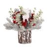 Algado Flocked Mini Christmas Tree, Artificial Potted Pine Tree with Wood Stump Base, Frosted Christmas Table Centerpieces with Red Berries, Pinecone and Signs, for Home Xmas Decor(Red) view 1