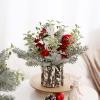 Algado Flocked Mini Christmas Tree, Artificial Potted Pine Tree with Wood Stump Base, Frosted Christmas Table Centerpieces with Red Berries, Pinecone and Signs, for Home Xmas Decor(Red) view 2