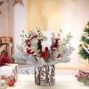 Algado Flocked Mini Christmas Tree, Artificial Potted Pine Tree with Wood Stump Base, Frosted Christmas Table Centerpieces with Red Berries, Pinecone and Signs, for Home Xmas Decor(Red) view 3
