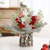 Algado Flocked Mini Christmas Tree, Artificial Potted Pine Tree with Wood Stump Base, Frosted Christmas Table Centerpieces with Red Berries, Pinecone and Signs, for Home Xmas Decor(Red) view 4