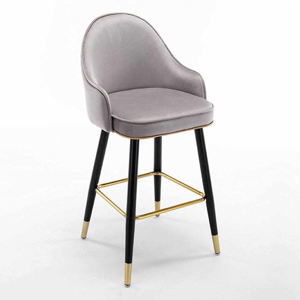 Guyifuny Bar Stools Set of 2 Velvet Fabric Upholstered High Stools Black Metal Legs Breakfast Counter Chairs for Bar, Counter, Kitchen, Home,Grey,2