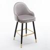 Guyifuny Bar Stools Set of 2 Velvet Fabric Upholstered High Stools Black Metal Legs Breakfast Counter Chairs for Bar, Counter, Kitchen, Home,Grey,2 view 1