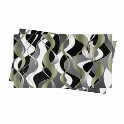 Sage Green Stripes Placemats Set of 2, Woven Placemat Washable Wipeable Table Placemat with Pocket, Holiday Cloth Table Mat for Party Kichen Dinner Modern Geometric Black Grey White