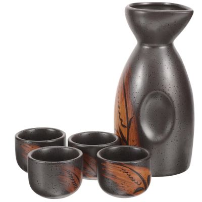 Uonlytech 1set Japanese Sake Set Ceramic Sake Pot Cups Traditional Japanese Design Easy to Clean for Home Entertaining Decorative Use