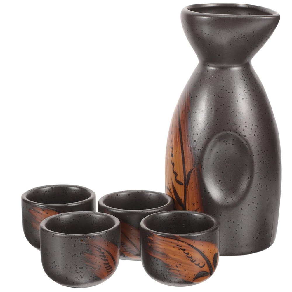 Uonlytech 1set Japanese Sake Set Ceramic Sake Pot Cups Traditional Japanese Design Easy to Clean for Home Entertaining Decorative Use