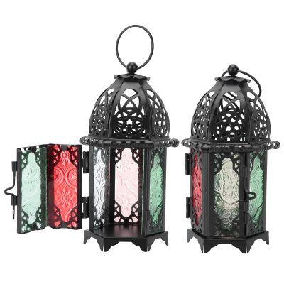 BEIJIALY 2Pcs Metal Candle Holder, Tealight Candle Holder Vintage Castle Candle Holder, Moroccan Style Hanging Lanterns Black Retro Iron Metal Wedding Home Decorations