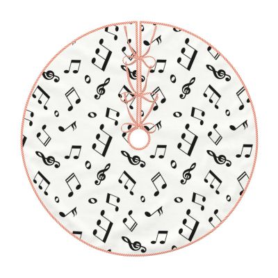 Christmas Tree Skirt 30" Black and White Music Notes Pattern Linen Xmas Tree Skirt for Holiday Party Christmas Tree Mat Decorations Indoor Outdoor