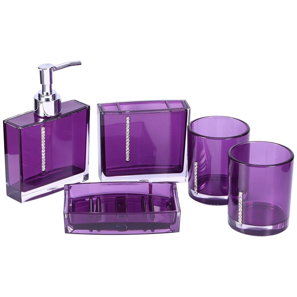 Gavigain Bathroom Accessories Set, 5Pc Set Toothbrush Holder, Bath Cup Bottle Toothbrush Holder Soap Dish Bathroom Accessories for Home Apartment Hotel