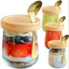 AYOS Premium Overnight Oats Containers with Bamboo Lids and Golden Spoons - 16 oz Glass Jars - 4 pack - Plastic Free view 1