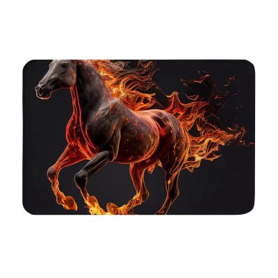 Cioroper Non-Slip Flannel Soft Doormat Floor Entryways Outdoor Indoor Front Door Mat,Horse Running in Flame on The Black Bath Mat,16x24inch