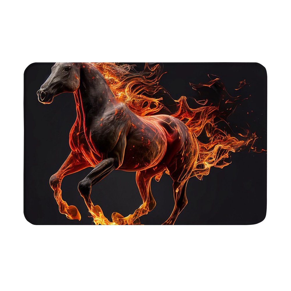 Cioroper Non-Slip Flannel Soft Doormat Floor Entryways Outdoor Indoor Front Door Mat,Horse Running in Flame on The Black Bath Mat,16x24inch
