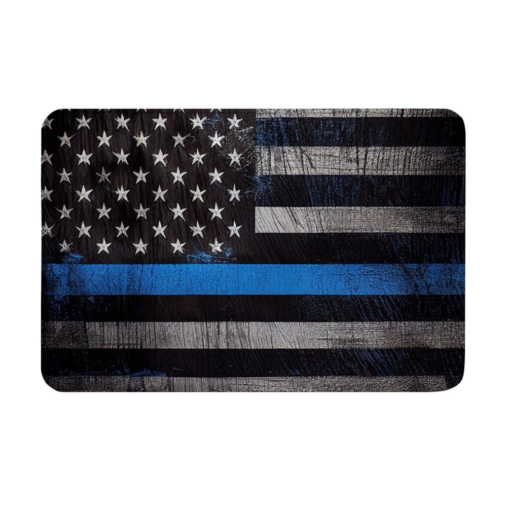 Cioroper Bathroom Mats Rugs Non-Slip, Washable Floor Mat Bathroom Decorations Blue Line National Flag Print Bath Mats,16x24inch