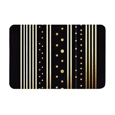 Cioroper Bathroom Mats Rugs Non-Slip, Washable Floor Mat Bathroom Decorations Black Stripes with Gold Dots for Shabby Bath Mats,16x24inch