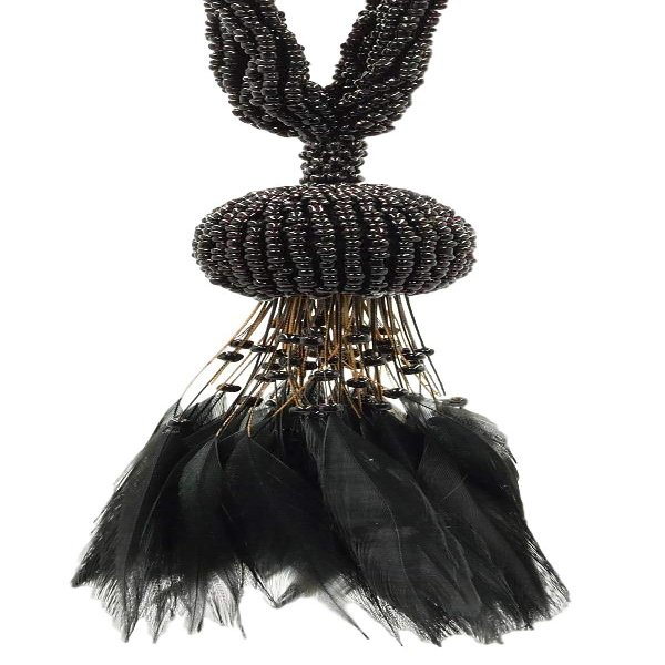 DCOPRO Beautiful Beaded Tassel Tiebacks exquisitely Handcrafted with Exotic Feather Design Tassel Length 5" (12.5cm) 23" Spread (58cm) (Style# TBBDFEATH5) Pure Black #K9 (Jet Black) Individually Sold
