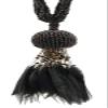 DCOPRO Beautiful Beaded Tassel Tiebacks exquisitely Handcrafted with Exotic Feather Design Tassel Length 5" (12.5cm) 23" Spread (58cm) (Style# TBBDFEATH5) Pure Black #K9 (Jet Black) Individually Sold view 1
