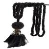DCOPRO Beautiful Beaded Tassel Tiebacks exquisitely Handcrafted with Exotic Feather Design Tassel Length 5" (12.5cm) 23" Spread (58cm) (Style# TBBDFEATH5) Pure Black #K9 (Jet Black) Individually Sold view 2