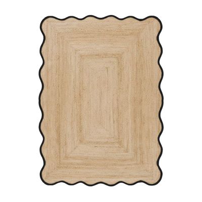 Chouhan International Natural Jute Wave Scalloped Jute Area Rug, Bohemian Decor Handwoven Rug, Floor Farmhouse Natural Braided Boho Runner Rugs (Black-10x14 Ft)